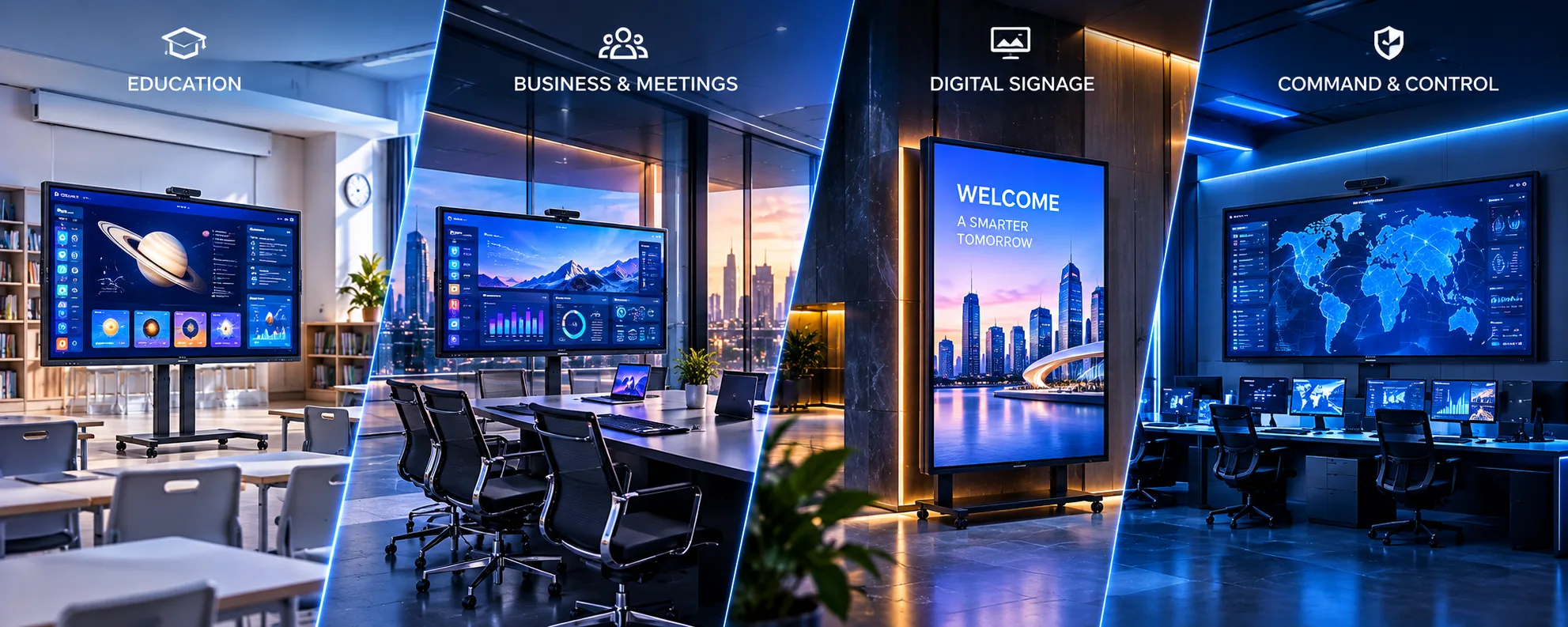 Horion displays in Education, Business & Meetings, Digital Signage and Command & Control environments